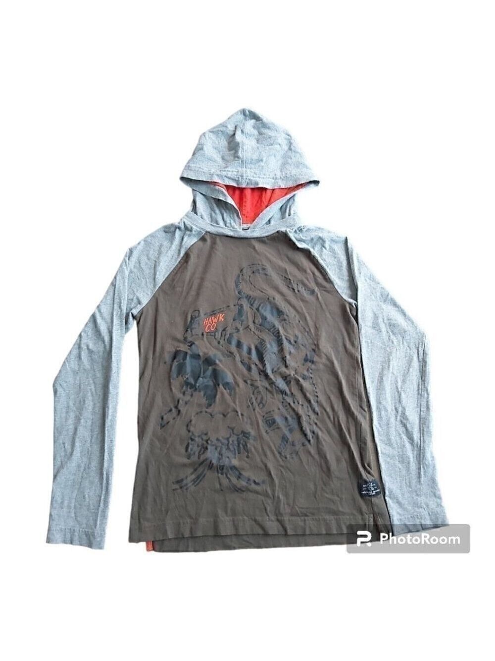 TONY Hawk Boys Large (10-12) Long Sleeved Grey/Army Green Dinosaur Shirt Hoodie